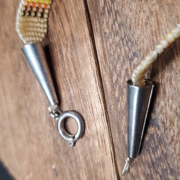 B2732 navajo seed beaded afghan bracelet sterling collectible - Picture 3 of 3